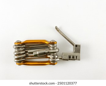 bicycle, bike pocket repair tool kit - mini multitool isolated on white background - Powered by Shutterstock