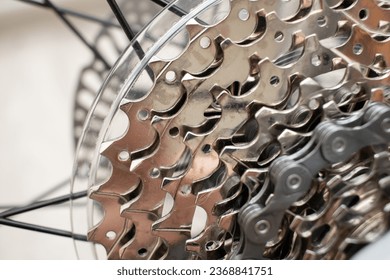 Bicycle bike rear derailleur gear cassette chain detail close up.