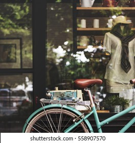 Bicycle Bike Vintage Cafe Shop Window Concept