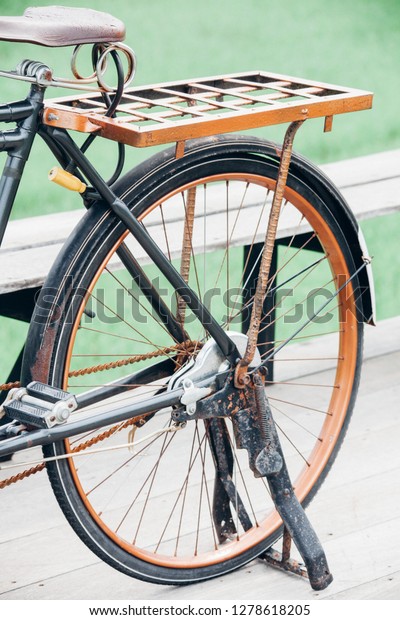 Bicycle, black bike\
wheels, old bicycle\
wheels