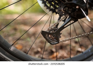Bicycle chain, rear cassette, speed switch, dirty under operating conditions.