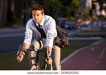 Similar – Image, Stock Photo Man with bike on rooftop calls