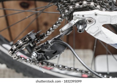 Bicycle detail breakage. Bent bike rear derailleur hanger.