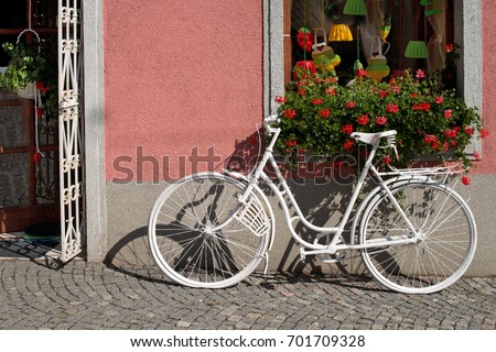 Bicycle in Front of a Entrance to the Flower Shop.