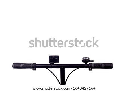 Bicycle handlebar with bell and reflector lights isolated on white background.Back view