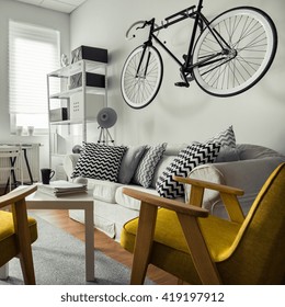 cycle hanging on wall