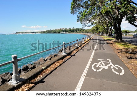 Bicycle lane along the harbour in Auckland area, New Zealand