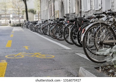 Bicycle Lane And Bike Parking In The Streets Of Lucerne