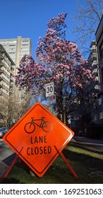 Bicycle Lane Closed Sign In Good Weather