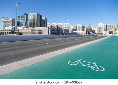Bicycle lane on an empty street in Abu Dhabi