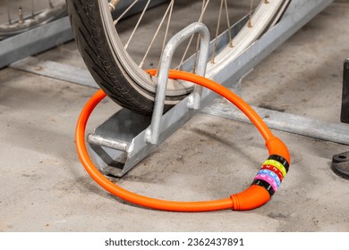 Bicycle lock. Code lock on the bicycle wheel.