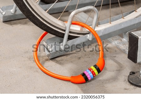 Bicycle lock. Code lock on the bicycle wheel.
