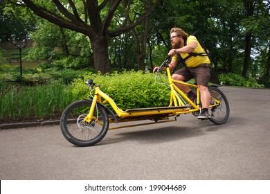 Bicycle Messenger With Cargo Bike Speeding For Delivery