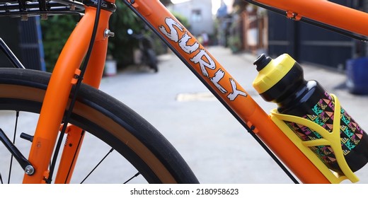 The Bicycle Is Parked In Front Of The House With Additional Accessories Details: Photo Taken In Jakarta, July 2022, Saturday