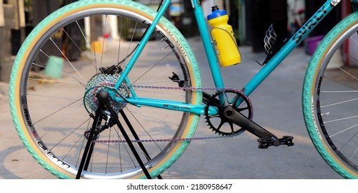 The Bicycle Is Parked In Front Of The House With Additional Accessories Details: Photo Taken In Jakarta, July 2022, Saturday