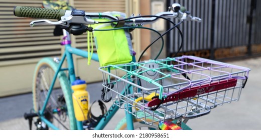 The Bicycle Is Parked In Front Of The House With Additional Accessories Details: Photo Taken In Jakarta, July 2022, Saturday