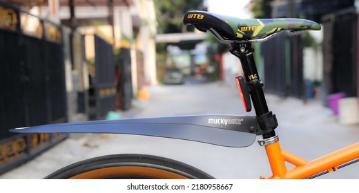 The Bicycle Is Parked In Front Of The House With Additional Accessories Details: Photo Taken In Jakarta, July 2022, Saturday