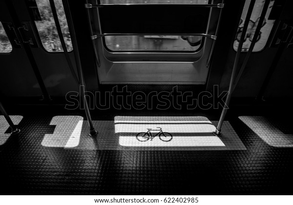bicycle parking area on\
train.