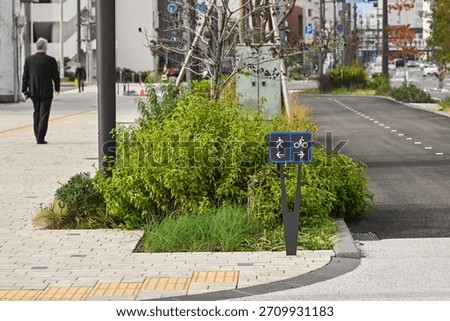 A bicycle path separated from the sidewalk (Mie Prefecture, Japan)
