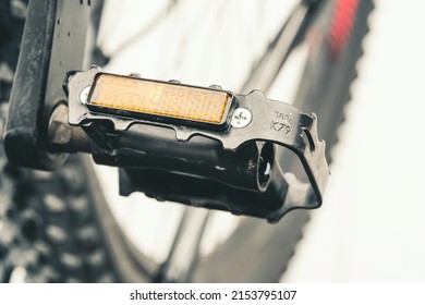 Bicycle pedal with Cateye reflex, Close up. Top view. Shallow depth of field