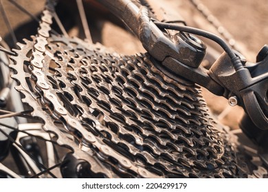 Bicycle rear cassette with chain in the dirt