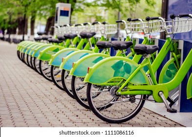 Bicycle rental system. Ecologically clean transport. bicycle sharing. Modern city transport