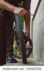 Bicycle Repair. Man Repairing Bike.