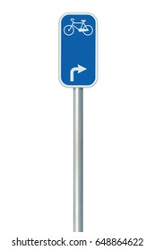 Bicycle route number road sign, large detailed isolated vertical closeup, European Eurovelo cycle bike lane network cycling concept white right direction arrow blue metal marker, signpost pole post - Shutterstock ID 648864622