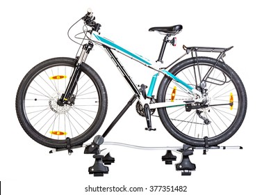 Bicycle setting with Roof Mounted Bike Carriers isolated on white background. Studio shot.