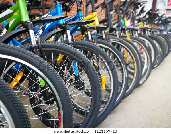 Bicycle shop, rows of new\
bikes