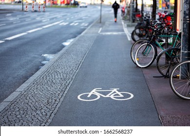 Bicycle sign on a red bike path in Europe