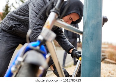 Bicycle Theft In The City With Thief And Bike