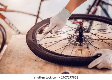 Bicycle tire care, Bike care for cyclist, Close-up. - Powered by Shutterstock