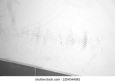 Bicycle Tire Marks On A White Wall Due To Store Bicycles On A Common Part Of The Building. 