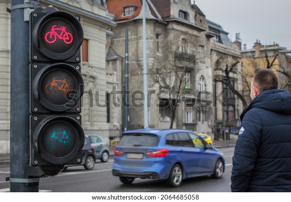 bicycle traffic light in\
european city