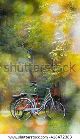 Similar – Image, Stock Photo Woman with a bike in the middle of the forest.