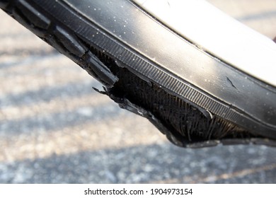 bicycle wheel accident with tire blowout , flat tire  - Shutterstock ID 1904973154