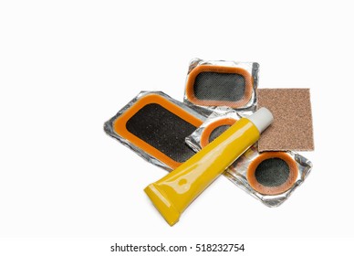 Bicycle Wheel Tube Repair Kit On A White Background