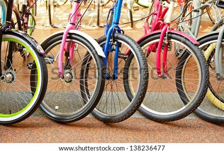 Similar – Image, Stock Photo Many bicycles parked at a public bike rack in Copenhagen