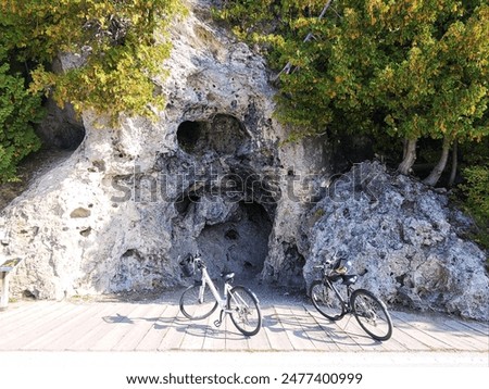 Bicycles and Devil's Kitchen on Mackinac Island