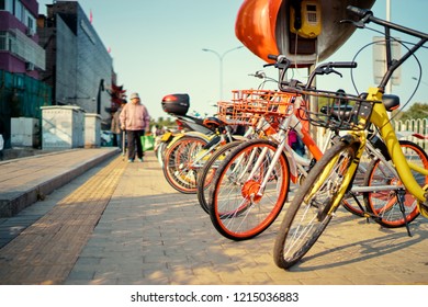 Bicycles on Beijing city street.