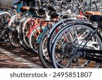 Bicycles parked in a bicycle parking lot in the city