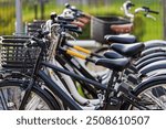 Bicycles parked in a bicycle parking lot in the city