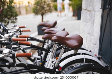 Bicycles parked in a bicycle parking lot in the city of Ljubljana - Powered by Shutterstock