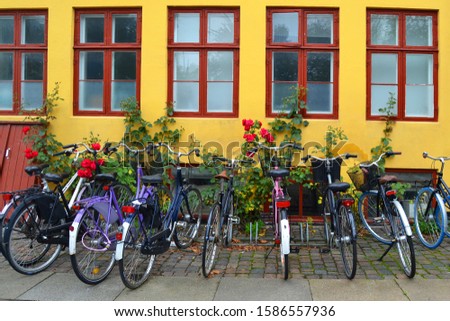 Image, Stock Photo Many bicycles parked at a public bike rack in Copenhagen