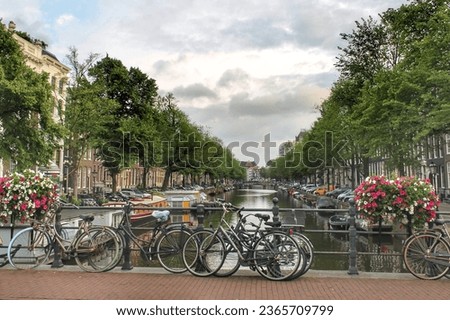 Bicycling in the Dutch city of Amsterdam