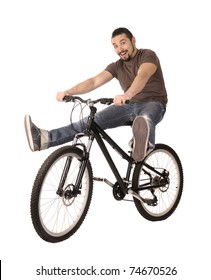 The Bicyclist Isolated On White, Studio Shot.