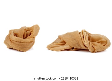 Biege Nylon Socks Den Turned Inside Out Isolated On A White Background