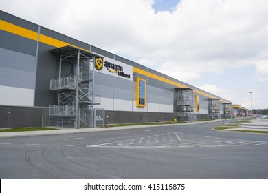 BIELANY, POLAND - MAY 04, 2016: The newly opened warehouse of retailer amazon.com. on 04 may, 2016 in Bielany near Wroclaw, Poland.