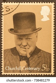 Biella, Italy - October 19, 2017. Postage Stamp With Winston Churchill Portrait.